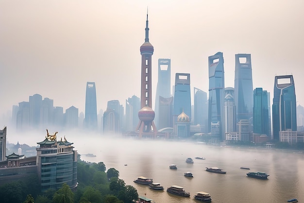 写真 霧の汚染による上海の都市風景