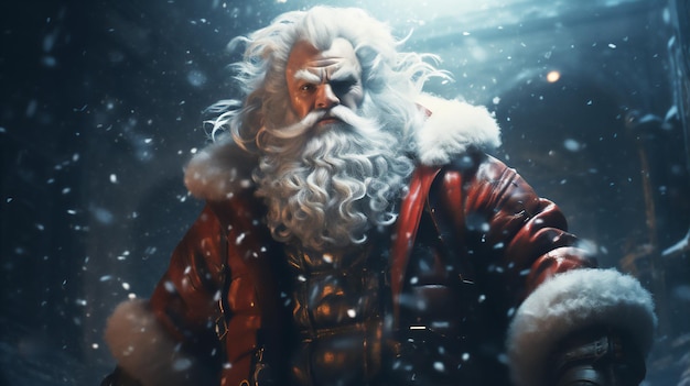 Shanta claus dramatic portrait outside inthe snow digital illustration