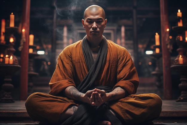 写真 瞑想するシャオリン僧侶