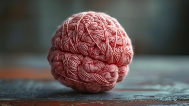 Photo the shape of a brain is made from yarn and thread