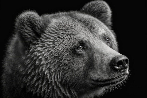 The shape of a brown bear39s face in black and white Face of a bear with a black background