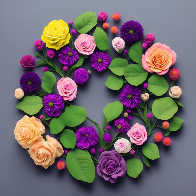 Photo a shape design using different flowers arranged in a realistic way