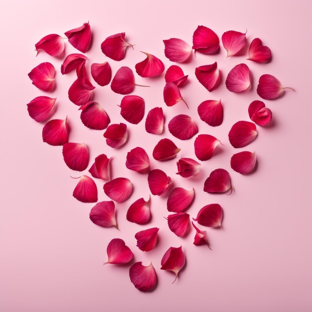 Foto la forma di un cuore creata all'interno di petali di rosa rosso rosa sparsi