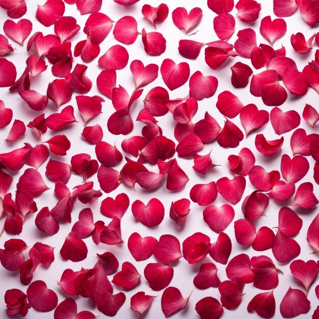 La forma di un cuore creata all'interno di petali di rosa rosso rosa sparsi