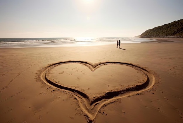 Shape of the heart in the sand on the beach