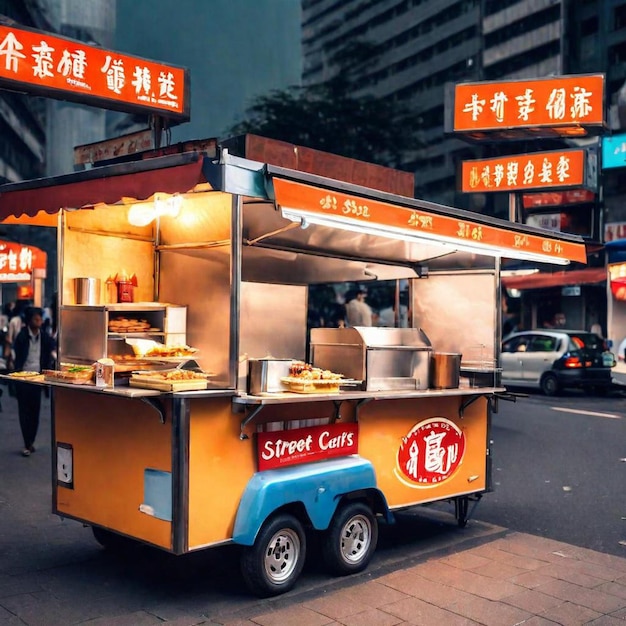 The shape of the street cart is based on food sold in big cities