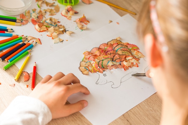 Shape of tree made of pencil shavings