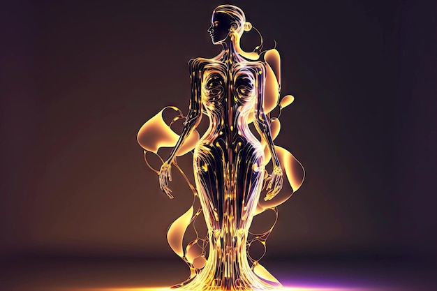 Shapeless illuminated cybere figure as 3d render abstract geometric background generative ai