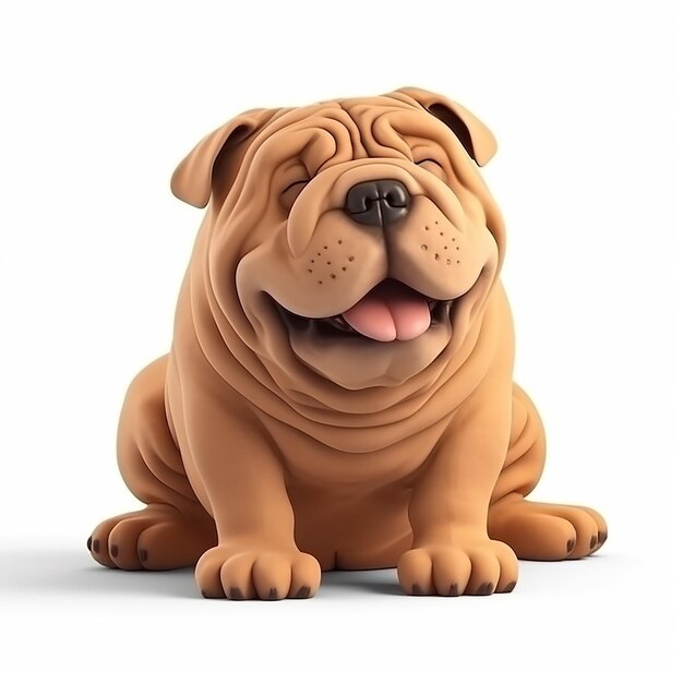 Shar pei funny cute dog 3d illustration on white unusual avatar cheerful pet