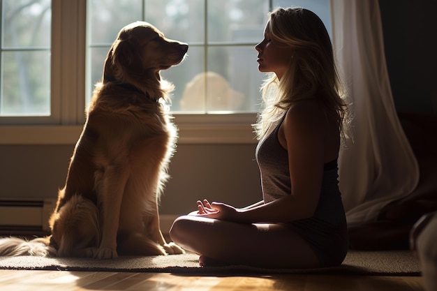 写真 共同の朝のウェルネス 犬とオーナーのヨガ