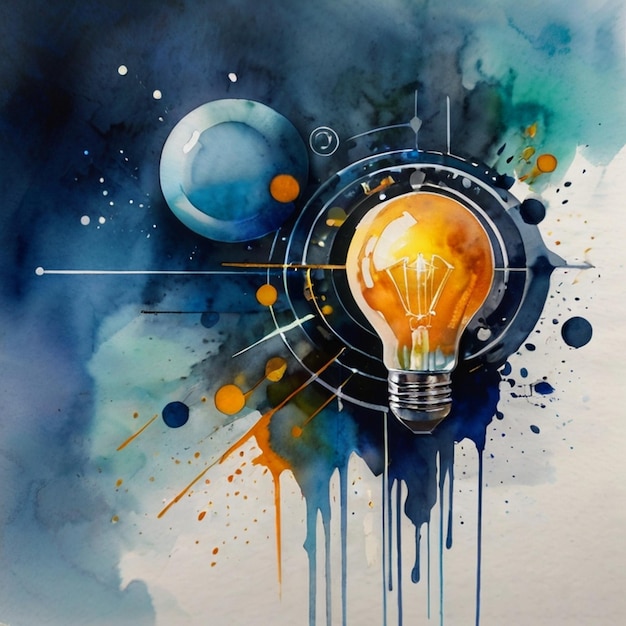 Sharing idea and intelligence innovation technology watercolor abstract background