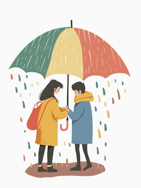 Photo sharing umbrella in rain cute pastel illustration generative ai