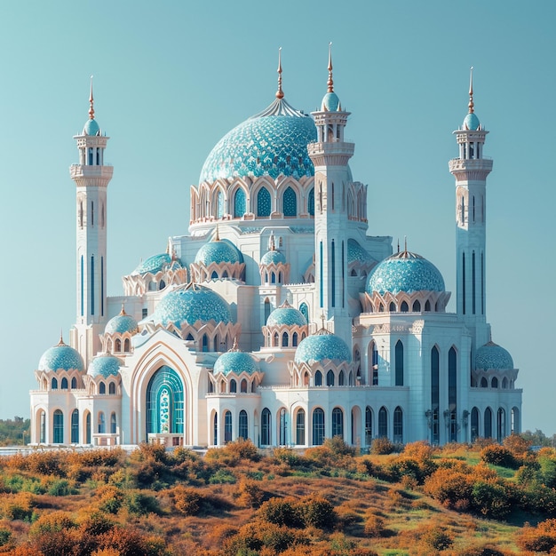Мечеть Шарджи. Крупнейшая мечеть в Дубае. Рамадан Ид. Концепция фона. Арабская буква означает, что верующим предписана молитва указом определенного времени. Путешествия и туризм.