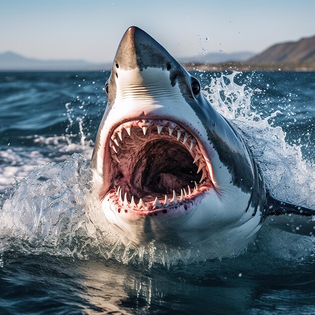 Photo shark attack in a clear ocean waters