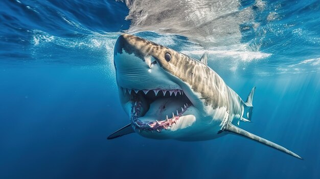 Shark attack in a clear ocean waters