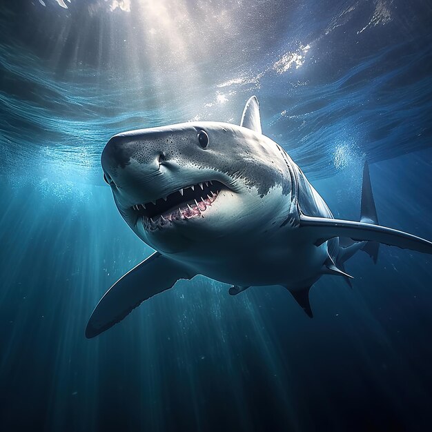 Shark attack in a clear ocean waters