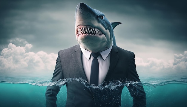 Photo shark business concept management and businessshark generative ai