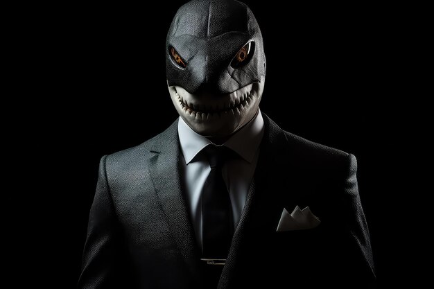 Shark in business suit on black background AI