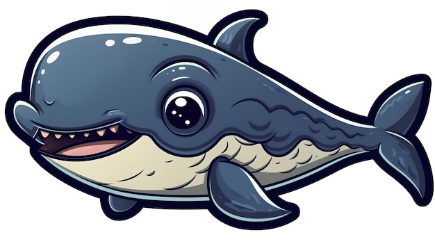 A shark cartoon character with a big smile on its face.