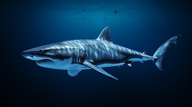 Photo shark in deep blue ocean generative ai