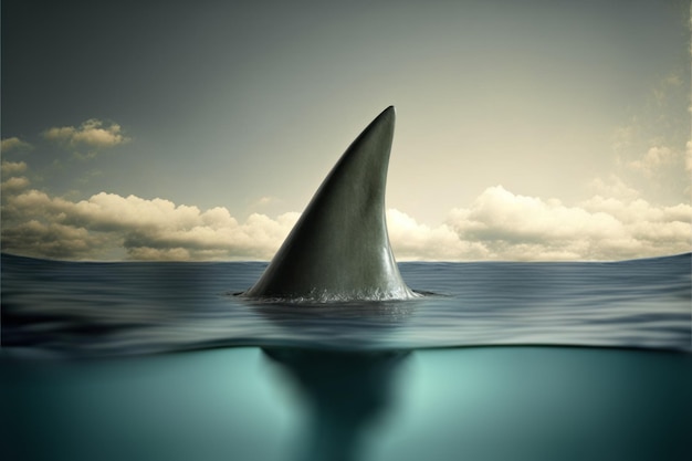 A shark fin is seen in the water.