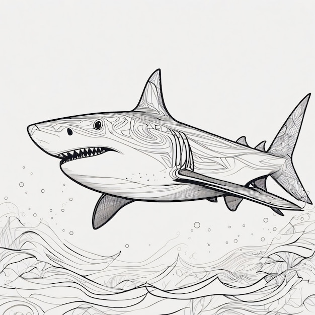 Photo shark fish line art drawing