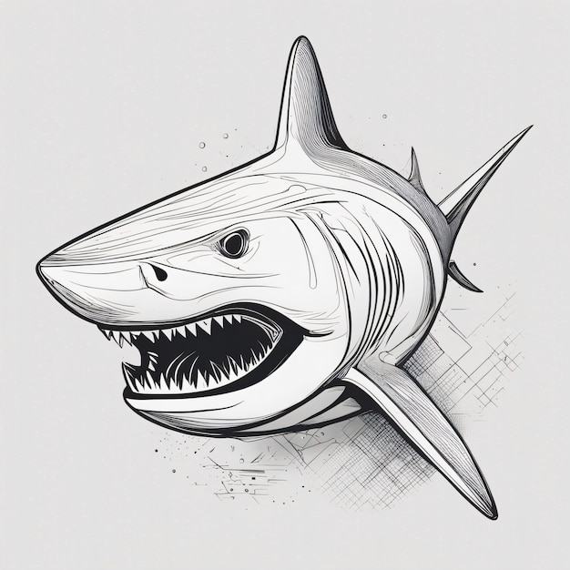 Photo shark fish line art drawing