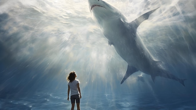 Foto illustrazione dello sfondo dello squalo grande bianco