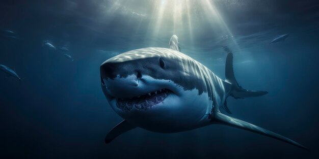 Foto uno squalo sta nuotando nell'oceano.