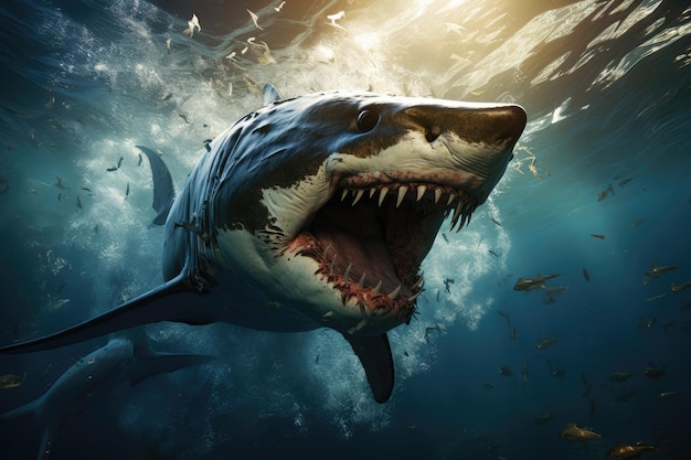 Shark under of the raw power and beauty of the ocean ai generated