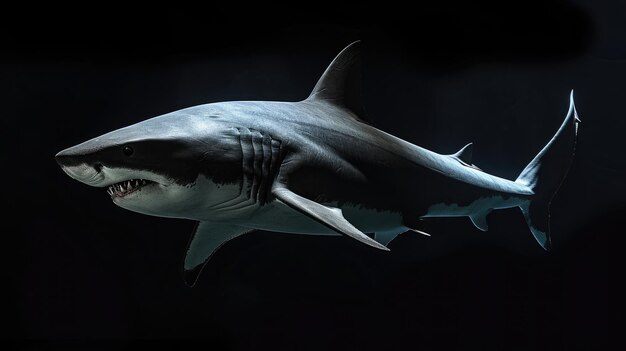 Photo shark in the solid black background