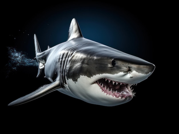 Shark Studio Shot Isolated on Clear Black Background Generative AI