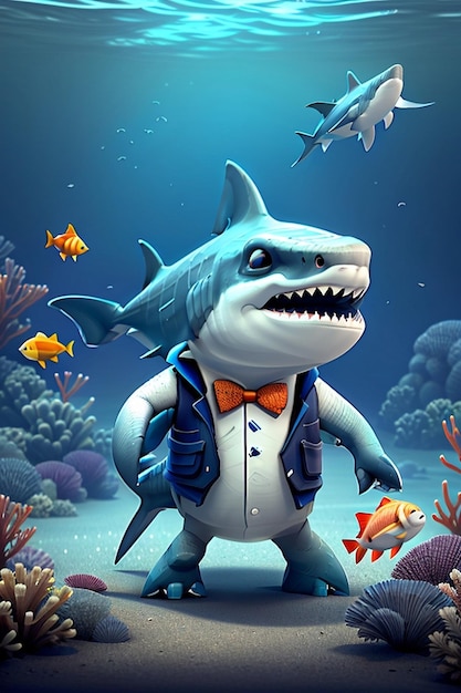 Shark in a suit with shark on the back.