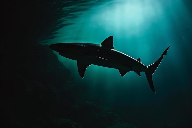 a shark swimming in the ocean at night