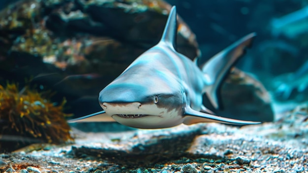 アクアリウム で 他 の 魚 と 共 に 泳ぐ サメ