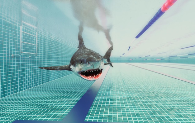 Shark in the Swimming pool underwater