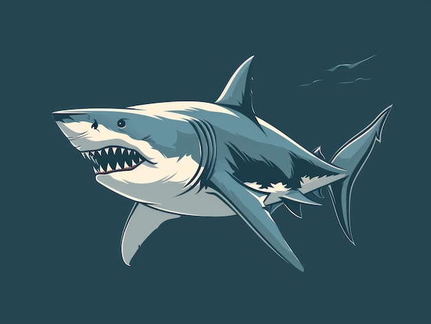 Фото Иллюстрация вектора акулы, изолированная на темном фоне, великая белая акула генеративный ии