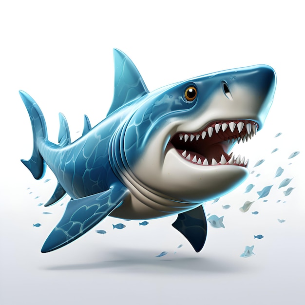 Photo shark in water splashes on white background 3d illustration