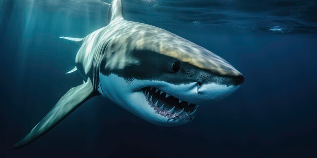 Photo a shark in the water with the mouth open.