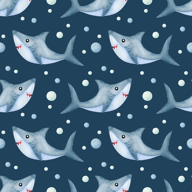 Shark watercolor seamless pattern