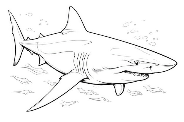 Shark on white background illustration Coloring page Generative AI