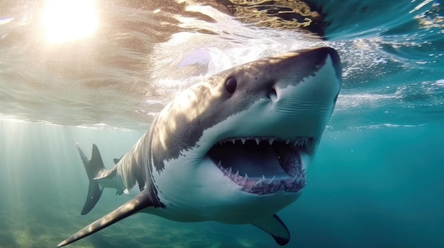 Shark with the big jaw in the sea