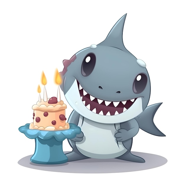 Photo shark with cake and candle isolated on white background vector illustration