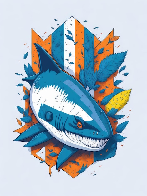 A shark with a fish on it