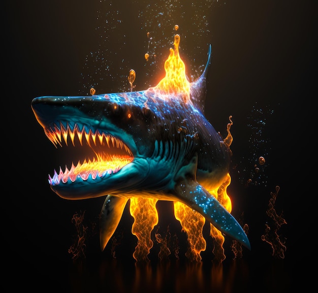 Shark with flames coming out of its mouth Generative AI