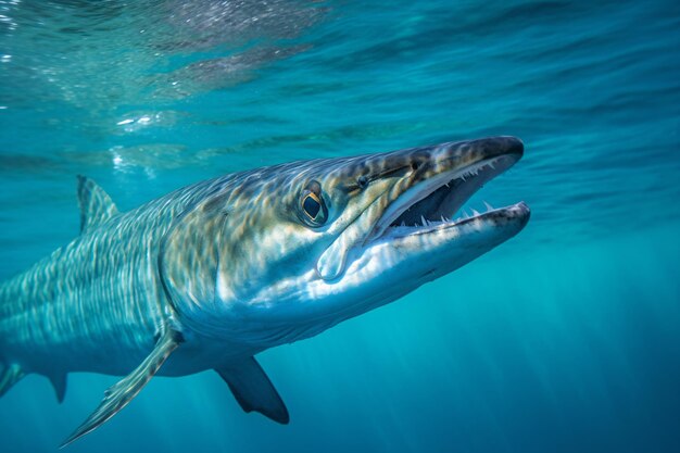 Photo a shark with its mouth open swimming in the ocean