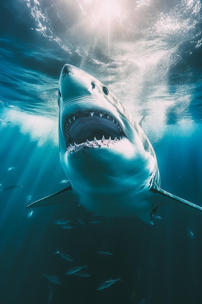 A shark with a mouth open