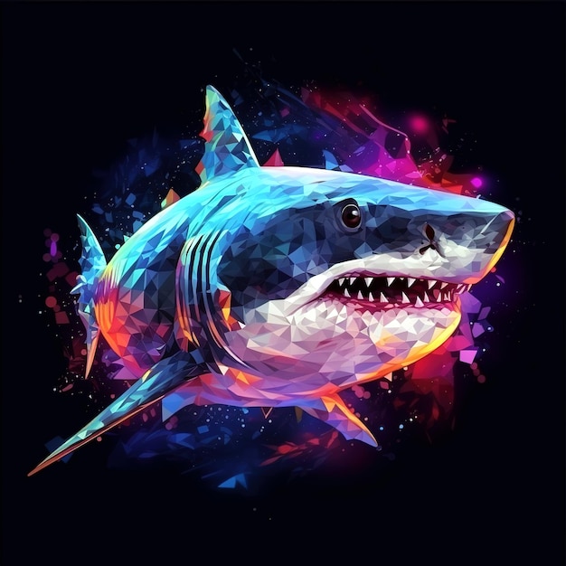 Photo shark with sharp teeth on black background undersea animals illustration generative ai