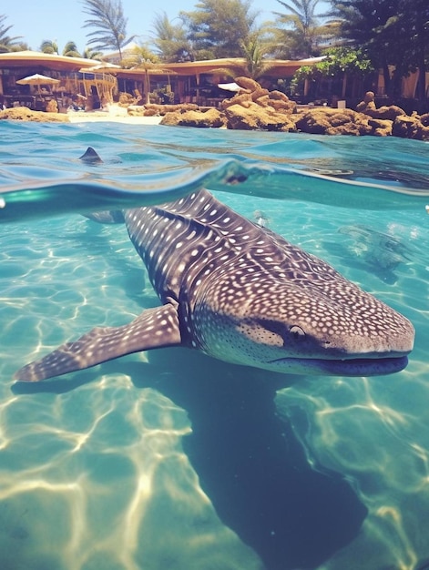 Photo a shark with a sign that says  shark  in the water