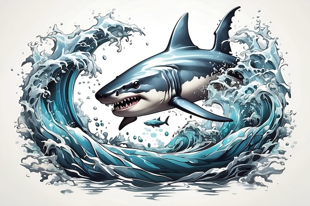 Shark with Wave T Shirt Design